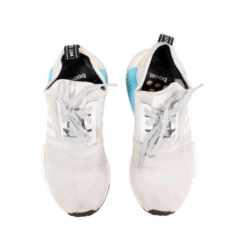 Adidas Womens Size 5 Bright Cyan White Blue NMD R1 Sneaker Lace Up Boost Trainer